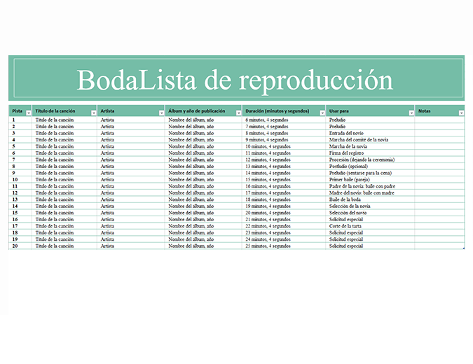 Lista de reproducción de bodas Lista de reproducción de bodas