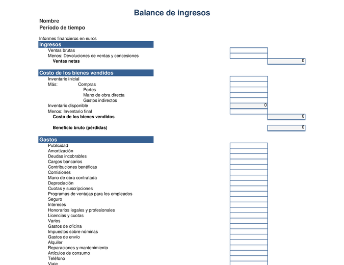 Balance de ingresos de un año Balance de ingresos de un año