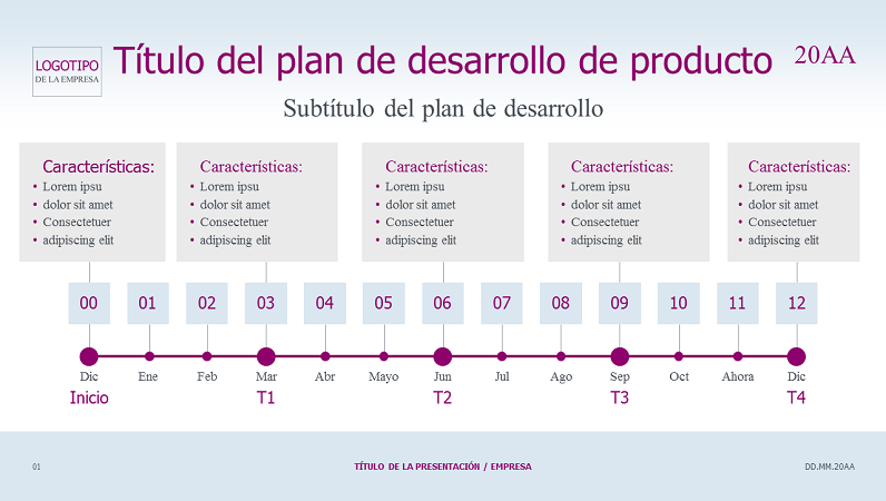 Escala de tiempo del plan de desarrollo del producto clara Escala de tiempo del plan de desarrollo del producto clara