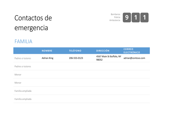 Lista de contactos de emergencia en negrita Lista de contactos de emergencia en negrita