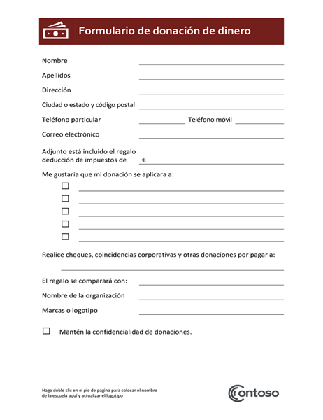 Formulario de donación de dinero Formulario de donación de dinero