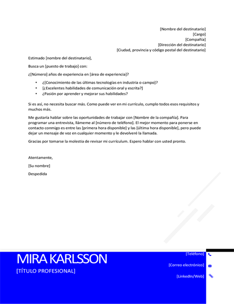 Carta de presentación moderna invertida Carta de presentación moderna invertida