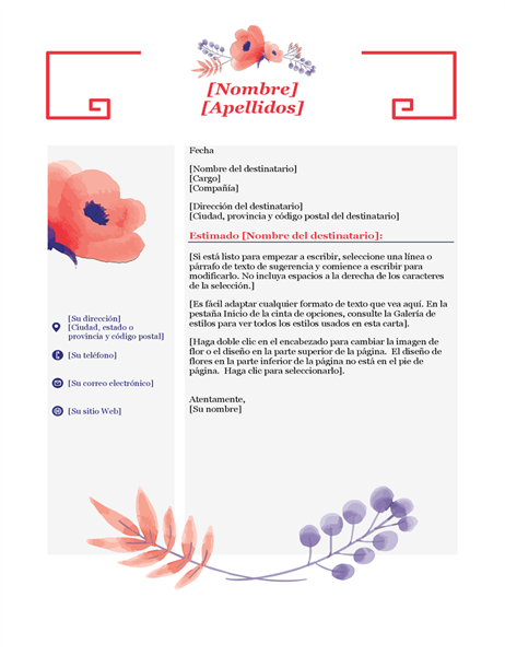 Carta de presentación de flores rosas Carta de presentación de flores rosas