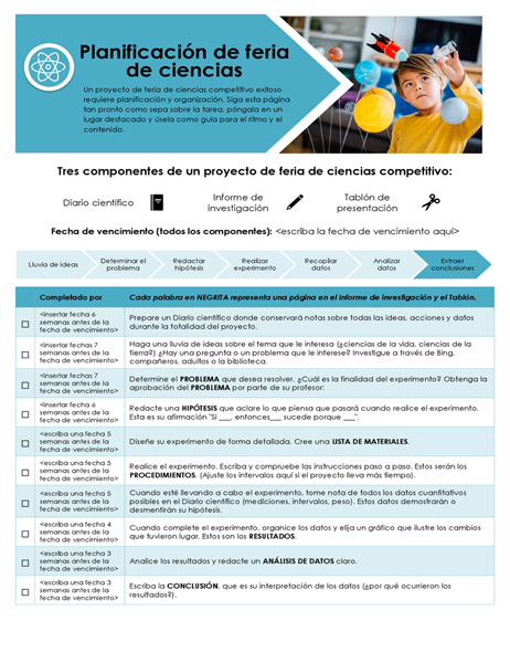 Planificador de feria de ciencias Planificador de feria de ciencias