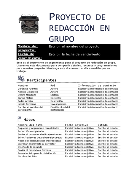 Proyecto de escritura en grupo Proyecto de escritura en grupo