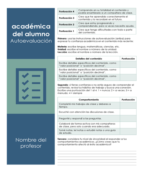 Autoevaluación académica del alumno Autoevaluación académica del alumno
