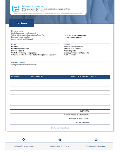 Factura estándar con Microsoft Invoicing Factura estándar con Microsoft Invoicing