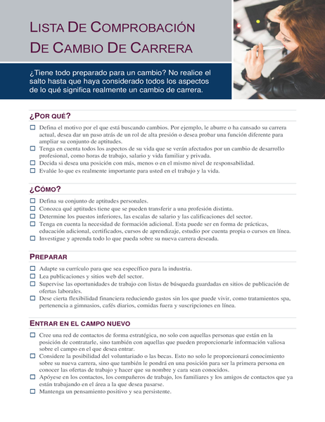 Lista de comprobación de cambio de carrera Lista de comprobación de cambio de carrera