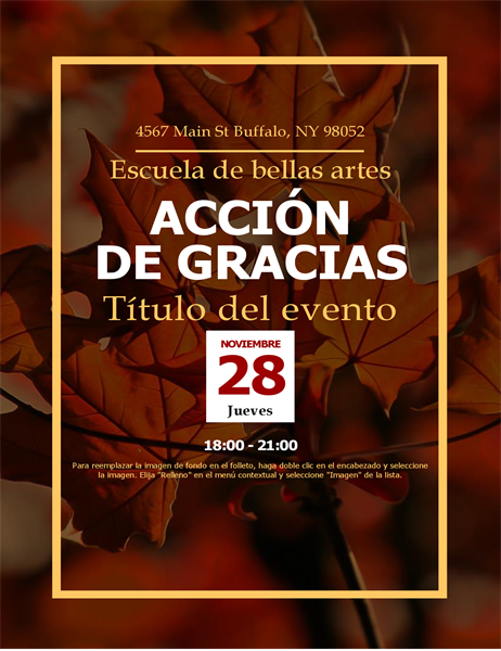 Folleto de Acción de Gracias con hojas de otoño Folleto de Acción de Gracias con hojas de otoño