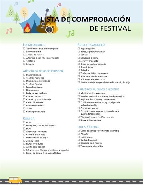 Lista de comprobación de festival Lista de comprobación de festival