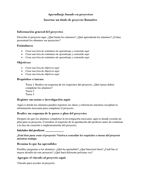 Aprendizaje basado en proyectos Aprendizaje basado en proyectos