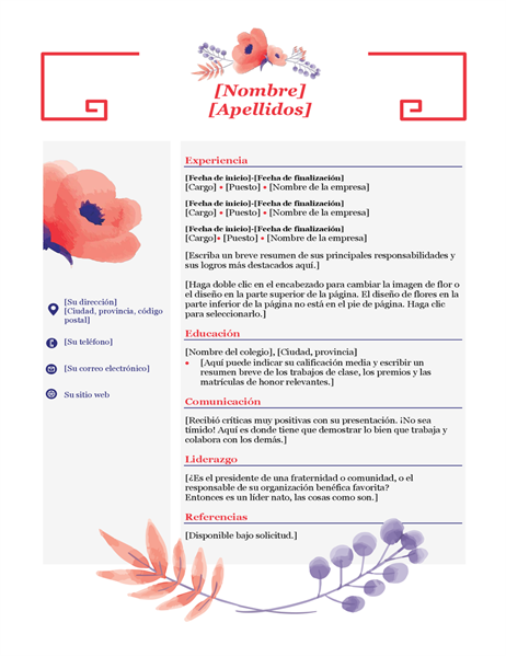 Currículum vítae floral rosa Currículum vítae floral rosa