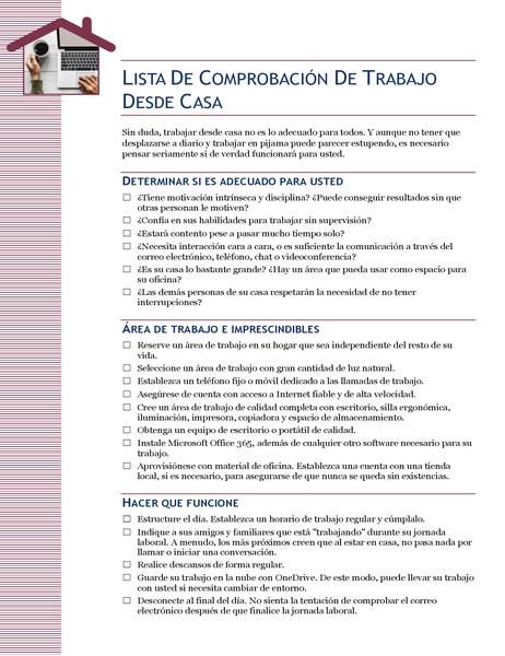 Lista de comprobación de trabajo desde casa Lista de comprobación de trabajo desde casa