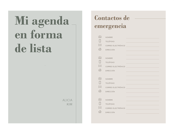 Agenda en forma de lista Agenda en forma de lista