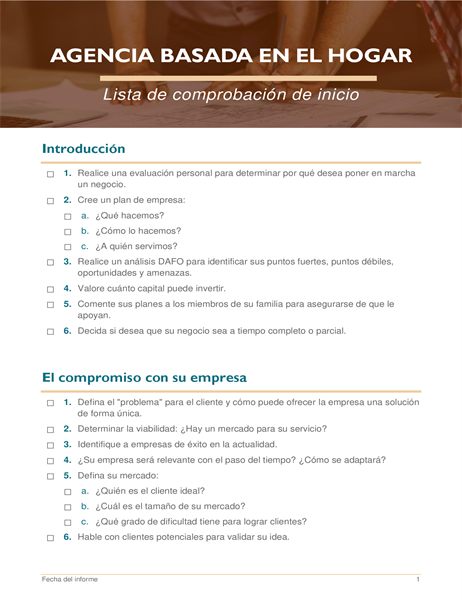 Lista de comprobación de inicio de empresa desde casa Lista de comprobación de inicio de empresa desde casa