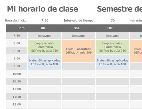 Horario de clase Horario de clase