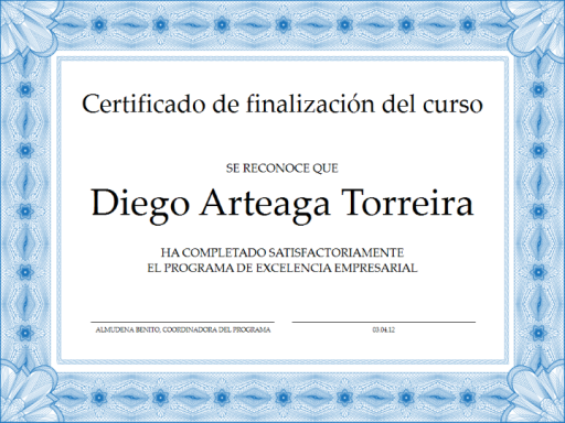 Certificado de finalización del curso (azul) Certificado de finalización del curso (azul)
