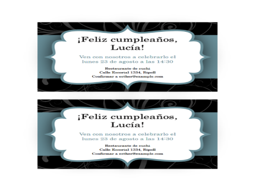Invitaciones a fiesta (diseño con cinta azul, 2 por página)