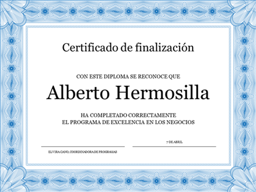 Certificado de finalización del curso (azul) Certificado de finalización del curso (azul)