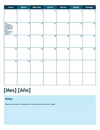 Calendario académico con visualización de un mes (inicio en lunes)