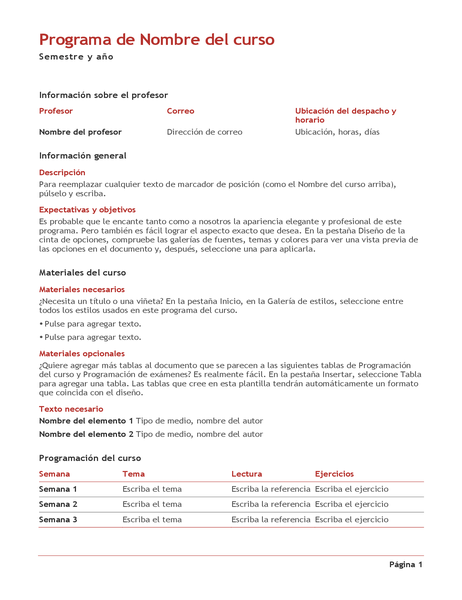 Programa del curso del profesor (color) Programa del curso del profesor (color)