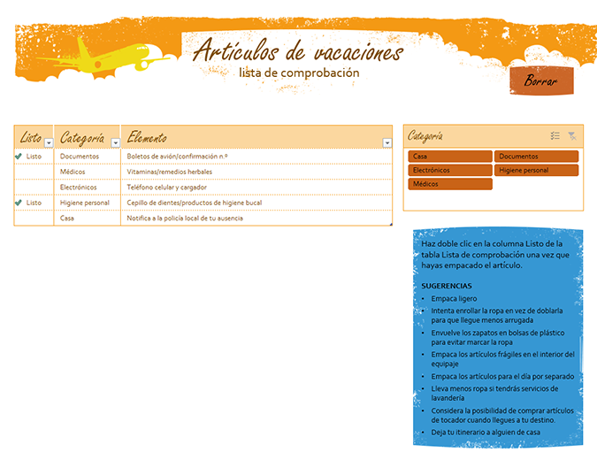 Lista de comprobación de vacaciones Lista de comprobación de vacaciones