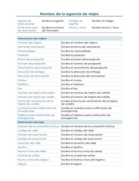 Formulario de planeación de viajes de cliente Formulario de planeación de viajes de cliente