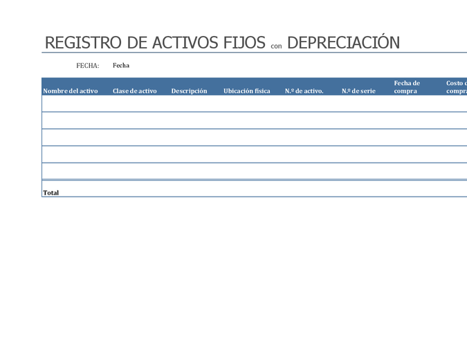 Registro de activos fijos con depreciación Registro de activos fijos con depreciación