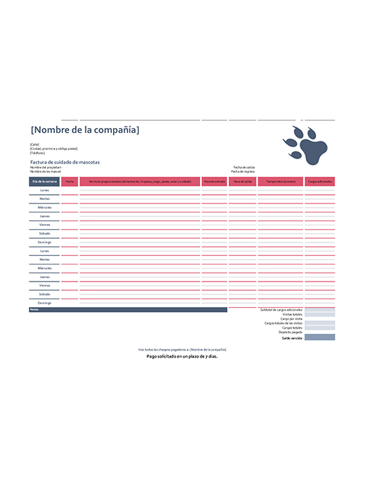 Factura de cuidado de mascotas Factura de cuidado de mascotas