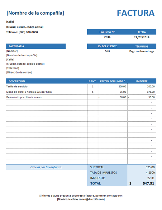 Factura de servicio simple Factura de servicio simple