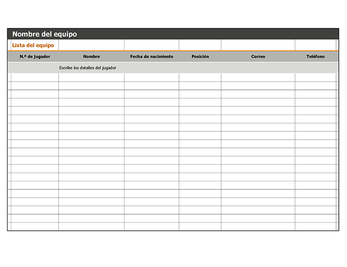 Lista de equipo, programación y calendario Lista de equipo, programación y calendario