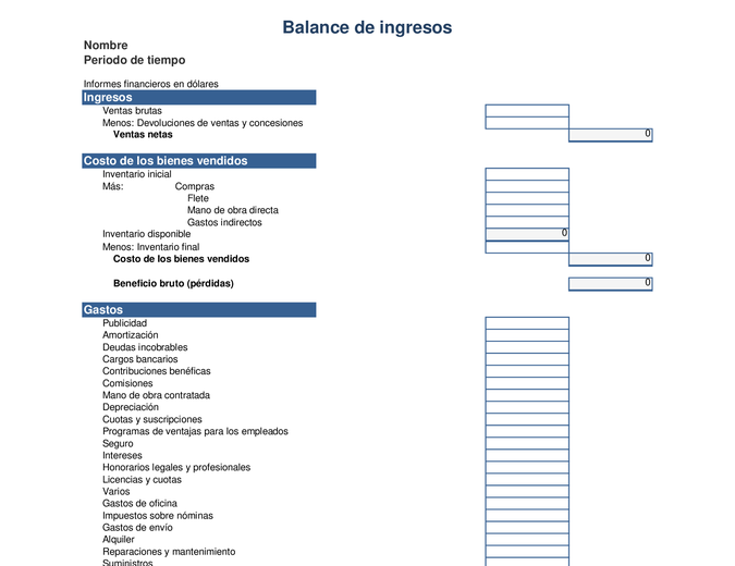 Balance de ingresos de un año Balance de ingresos de un año