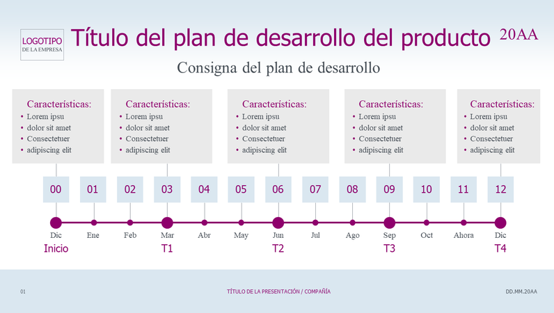 Escala de tiempo de plan de desarrollo del producto clara Escala de tiempo de plan de desarrollo del producto clara