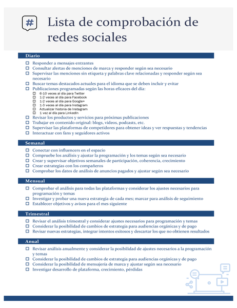Lista de comprobación de redes sociales Lista de comprobación de redes sociales