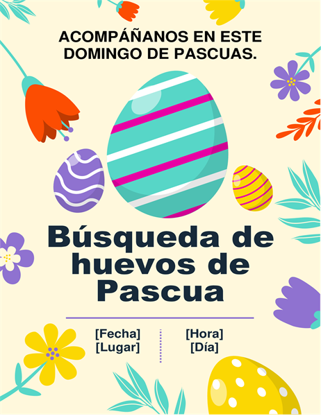 Folleto de búsqueda de huevos de Pascua de colores primaverales Folleto de búsqueda de huevos de Pascua de colores primaverales