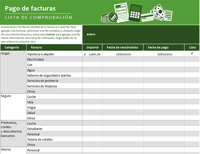 Lista de comprobación de pago de factura Lista de comprobación de pago de factura