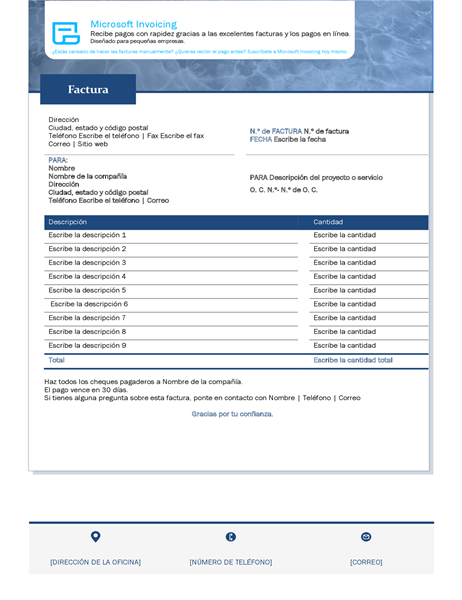 Factura de servicio con Microsoft Invoicing Factura de servicio con Microsoft Invoicing