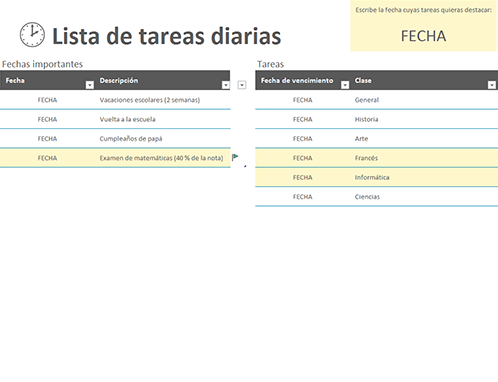 Lista de tareas diarias Lista de tareas diarias