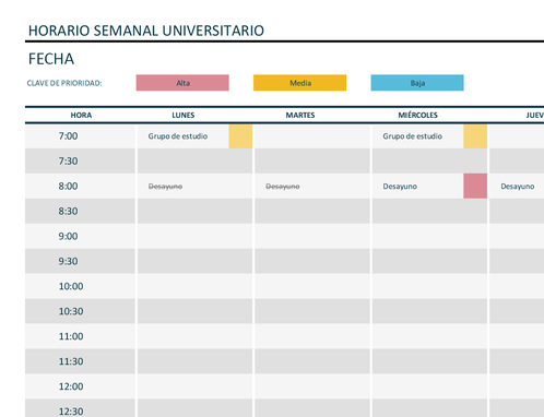 Programación semanal de la universidad Programación semanal de la universidad