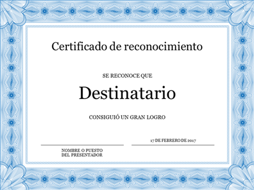 Certificado de reconocimiento (azul) Certificado de reconocimiento (azul)