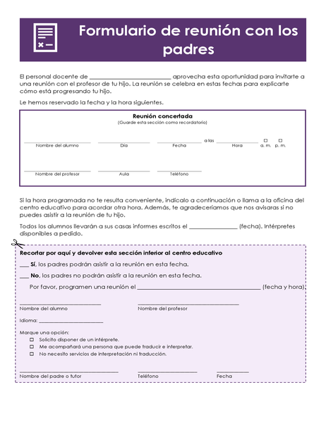 Formulario de conferencia de padres Formulario de conferencia de padres