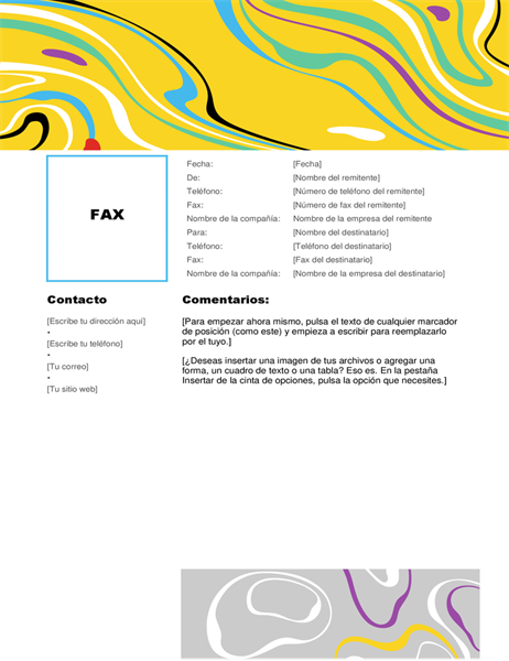 Portada de fax colorida con remolinos Portada de fax colorida con remolinos