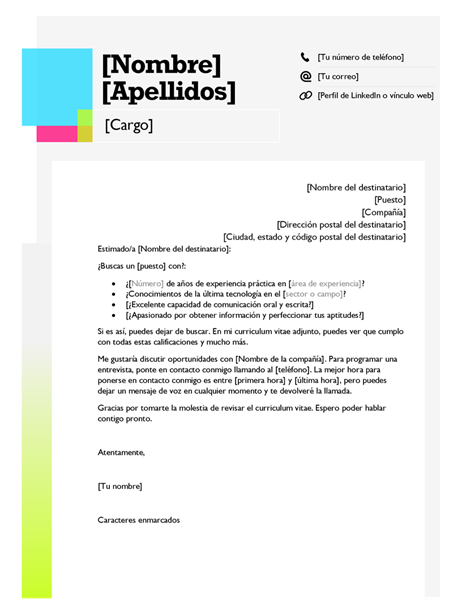Carta de presentación con nota rápida Carta de presentación con nota rápida