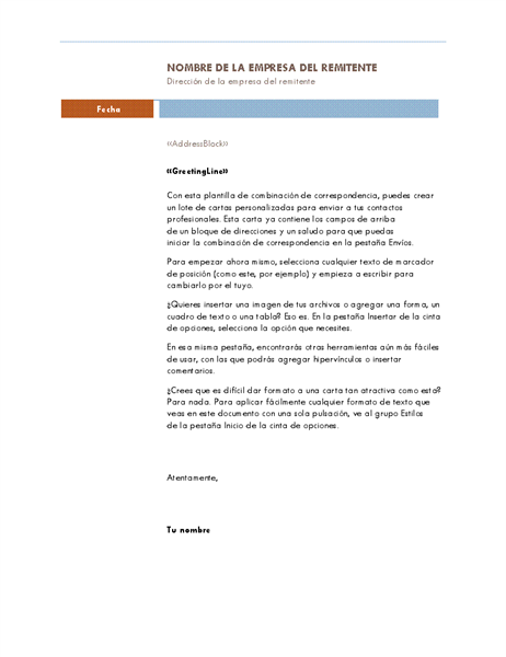 Carta de combinación de correspondencia (tema Mediana) Carta de combinación de correspondencia (tema Mediana)