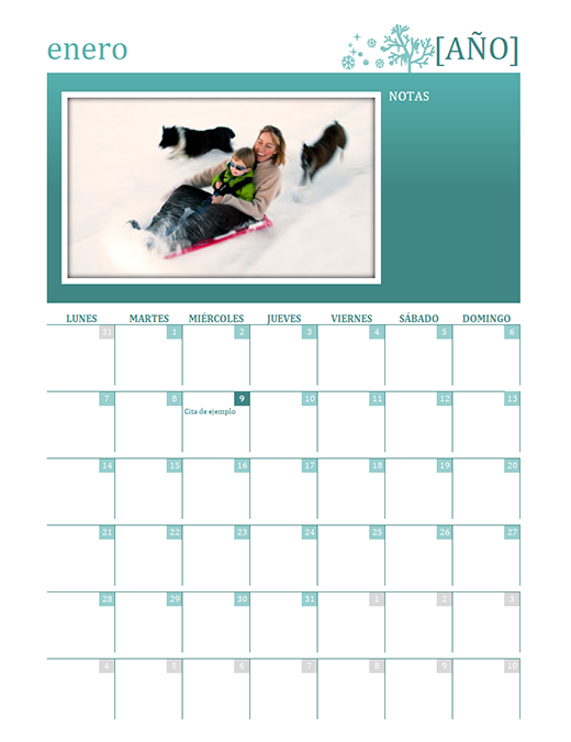 Calendario familiar estacional (cualquier año, de lunes a domingo) Calendario familiar estacional (cualquier año, de lunes a domingo)