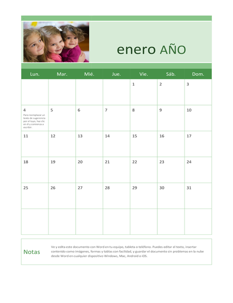 Calendario fotográfico familiar (para cualquier año) Calendario fotográfico familiar (para cualquier año)
