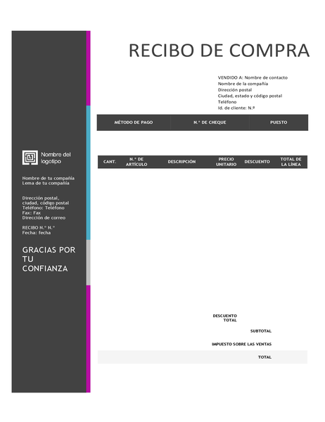 Recibo De Compra Diseno Azul Degradado