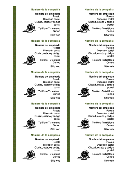 Tarjetas de presentación (10 por cada página) Tarjetas de presentación (10 por cada página)