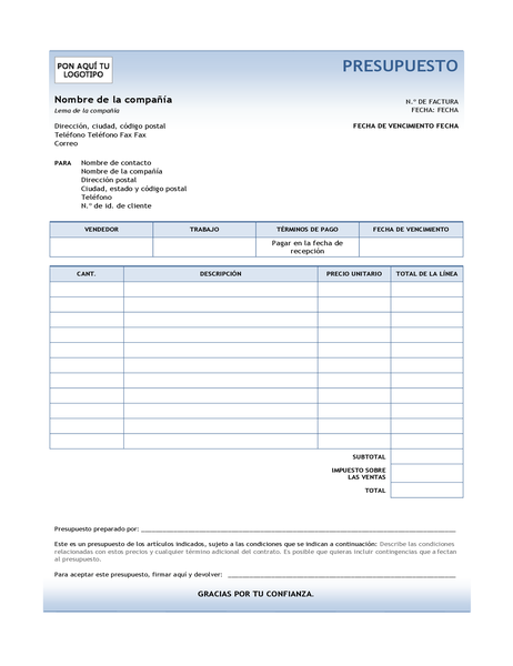 Factura de servicio (diseño azul degradado) Factura de servicio (diseño azul degradado)