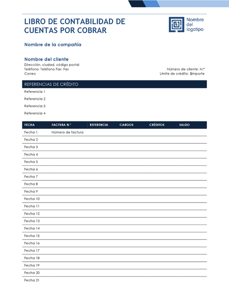 Libro de contabilidad de cuentas por cobrar (diseño azul degradado) Libro de contabilidad de cuentas por cobrar (diseño azul degradado)